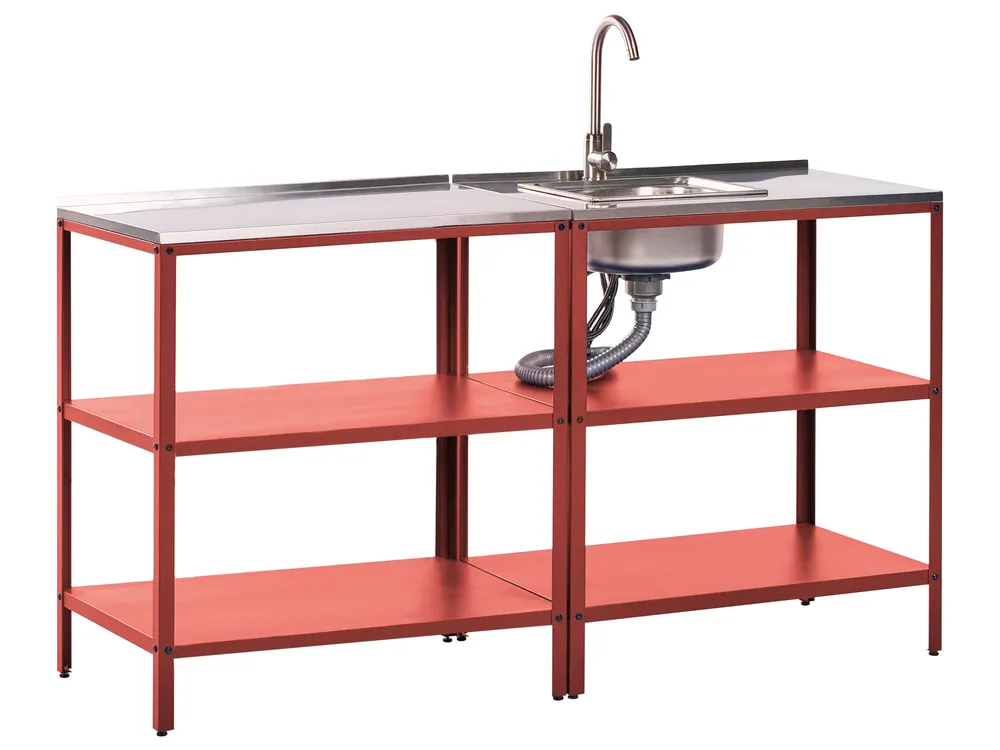 Outdoor-Küche 2er Set mit Spüle VILAMA Rot Metall
