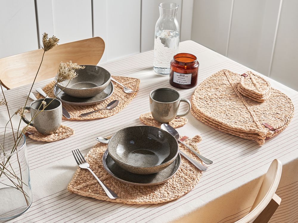 Ensemble sets de table et sous-verres PEPPERLEAF Jute Naturel