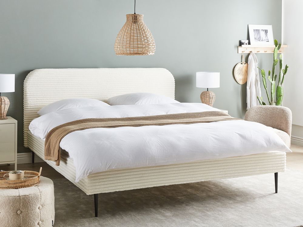 Bed Corduroy FLAYAT 180 x 200 cm Gebroken wit