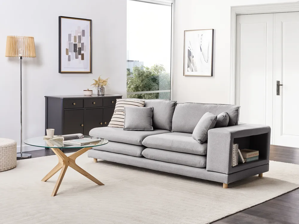 Sofa 2-Sitzer HEDEN mit Kissen Stoff Grau