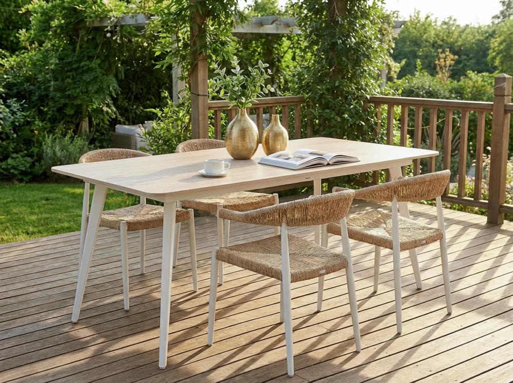 Gartentisch RODALLO 160 cm 90 cm Stein Travertinoptik
