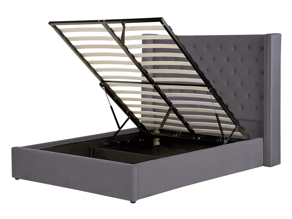 Ottoman Bed LUBBON Velvet Grey 140 x 200 cm (EU Double)