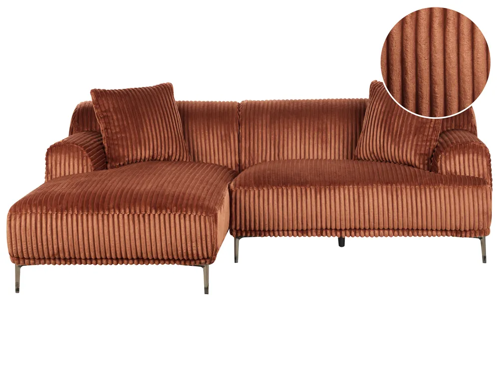 Ecksofa STENUM Cord Braun rechtsseitig