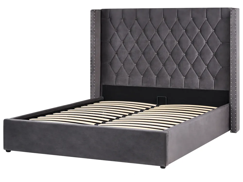 Ottoman Bed LUBBON Velvet Grey 160 x 200 cm (EU King Size)_766869