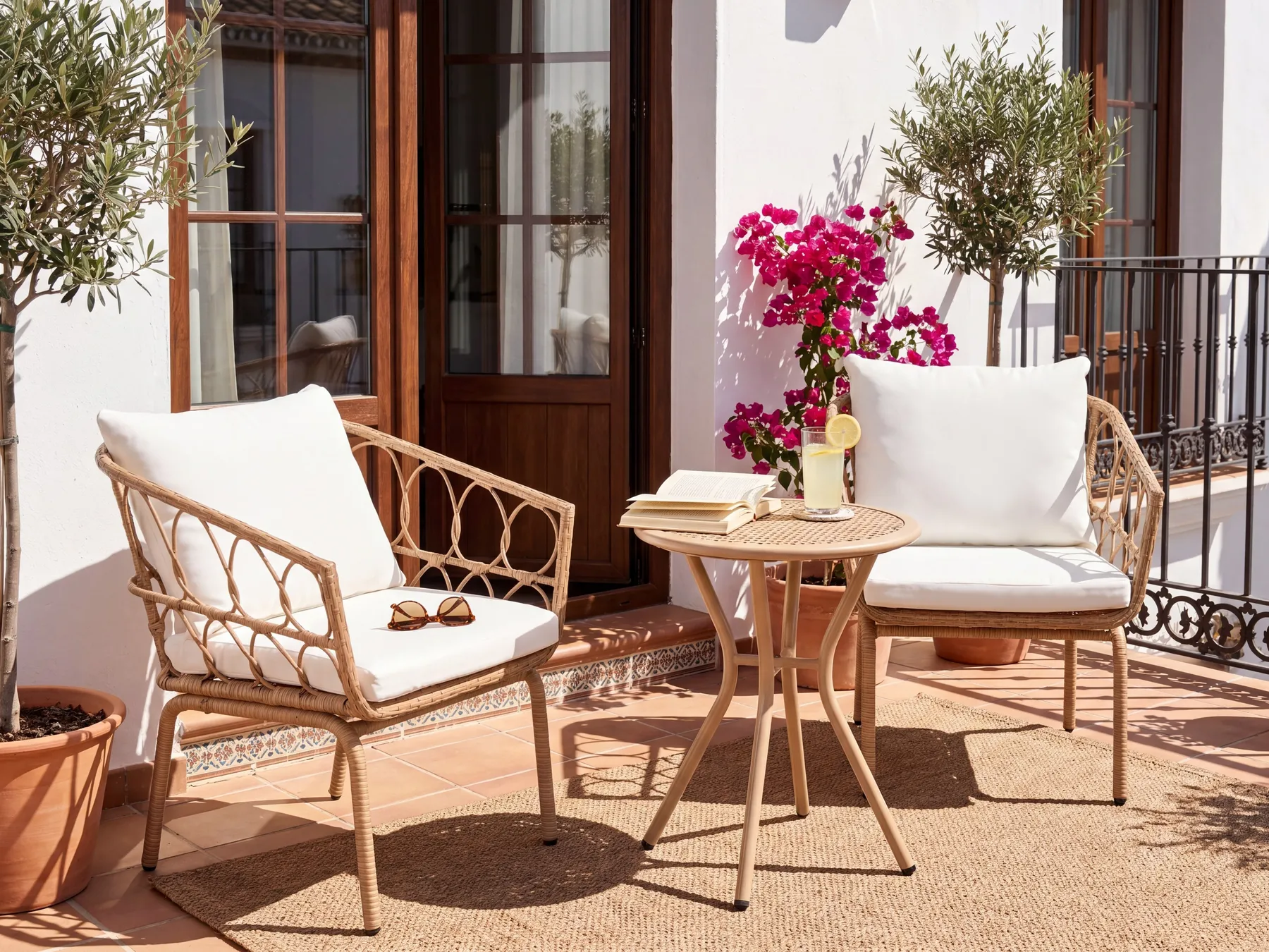 Bistro Set FERLA Polyrattan Hellbraun_1079347
