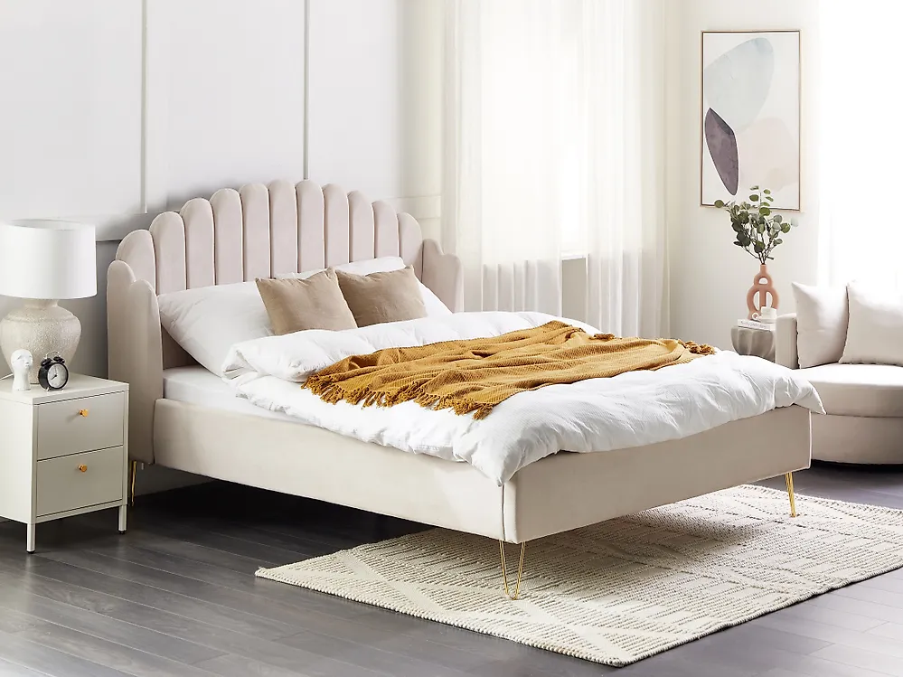 Bett mit Lattenrost Stoff AMBILLOU 160 x 200 cm Hellbeige_1172033