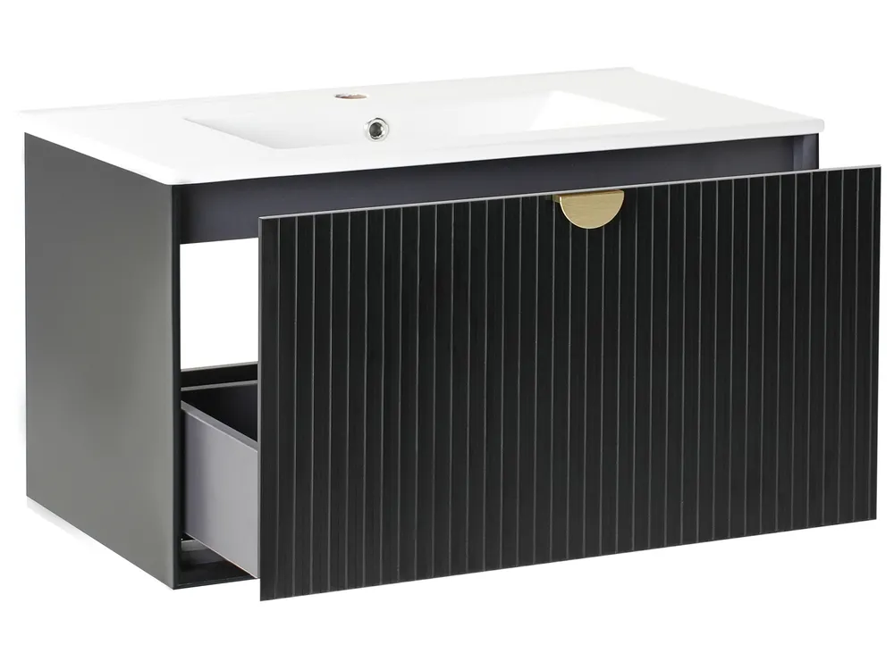 Wandmontierter Waschbeckenunterschrank mit Waschbecken BONAIRE Schwarz_1005951