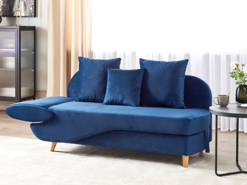 Linksseitige Chaiselongue MERI mit Stauraum Samtstoff Marineblau_931622