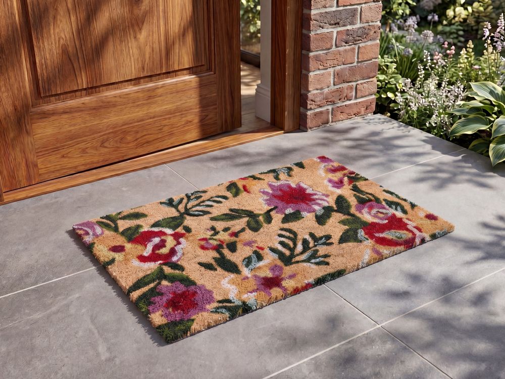 Doormat KITA Multicolour 40 x 60 cm Flower Coir