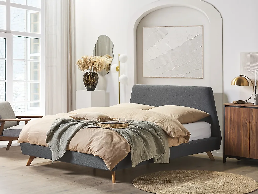 Bett mit Lattenrost Stoff VIENNE 180 x 200 cm Grau_1175837