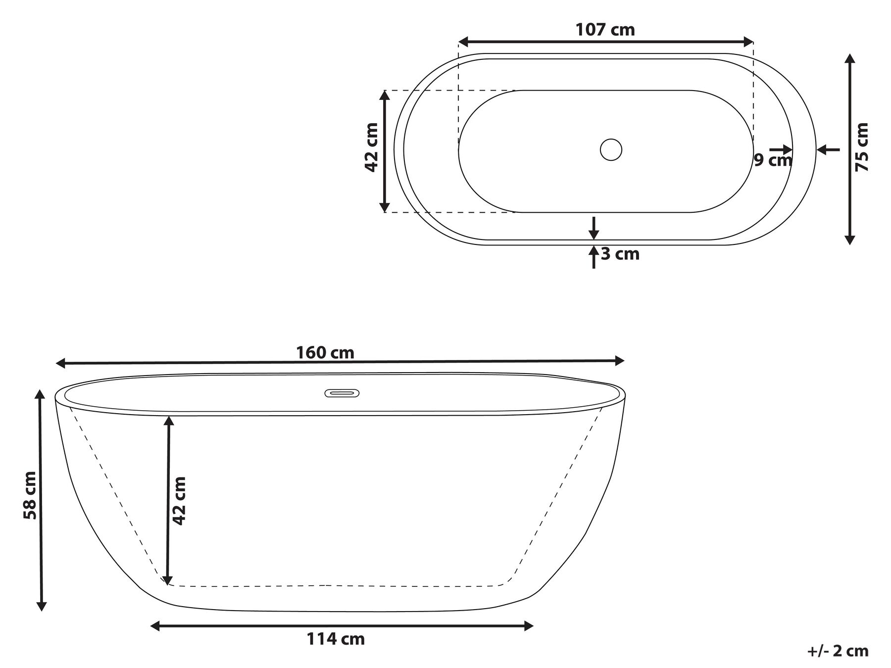 Freistehende Badewanne NEVIS 160 x 75 cm Rot_828377