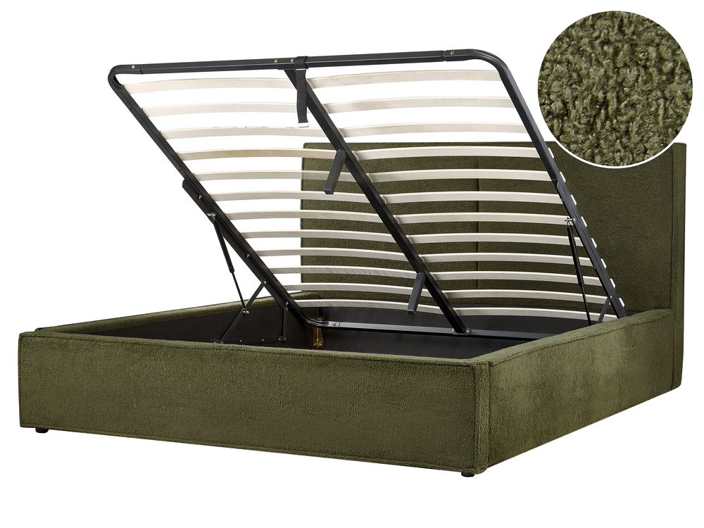 Bed met opbergruimte MOISSAC Bouclé Donkergroen 160 x 200 cm