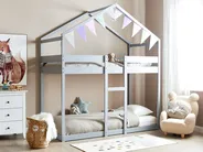 Hochbett Haus Kiefernholz LABATUT 90 x 200 cm Grau_911229