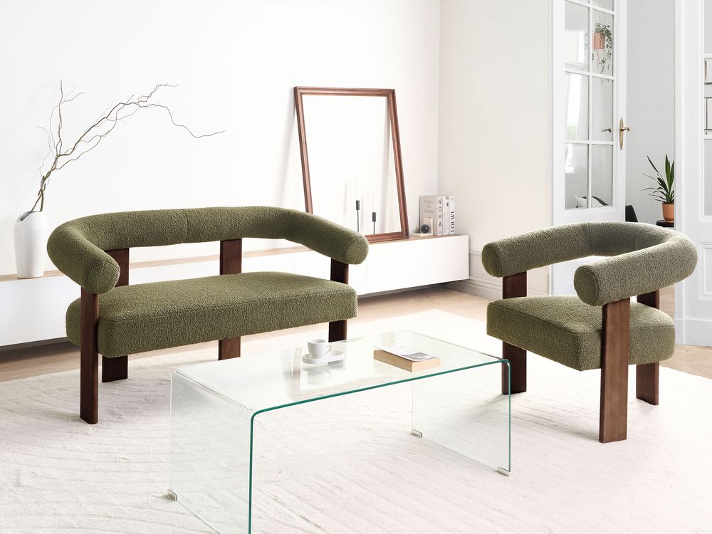Living Room Set ILBRO Boucle Green/ Dark Brown