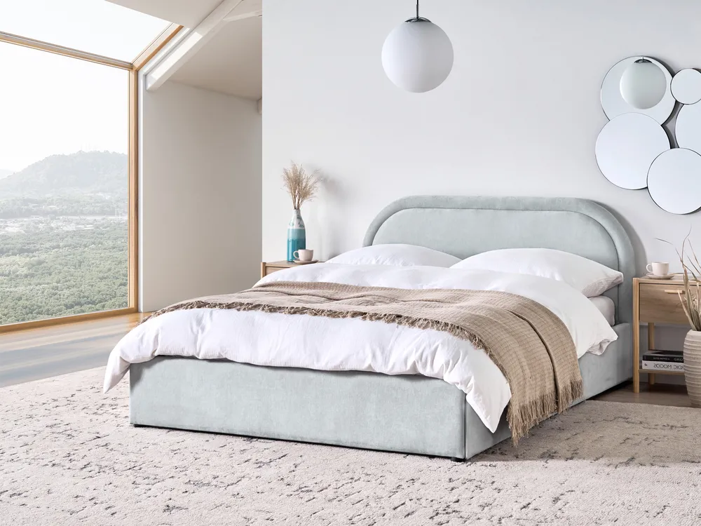 Bett mit Stauraum Stoff hellblau verschiedene Größen QUILLIEN