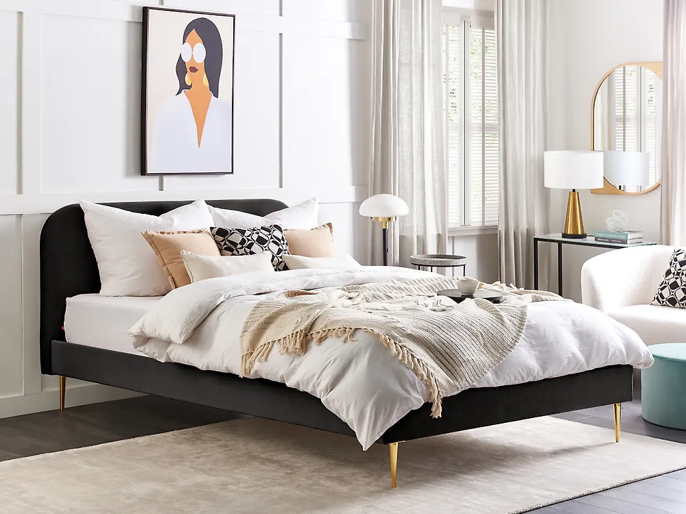 Bett mit Lattenrost Samtstoff FLAYAT 180 x 200 cm Schwarz_1170377