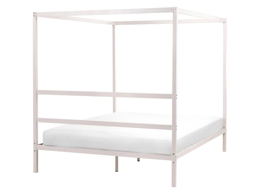 Four Poster Bed Metal LESTARDS 160 x 200 cm (EU King Size) Light Beige_1165347
