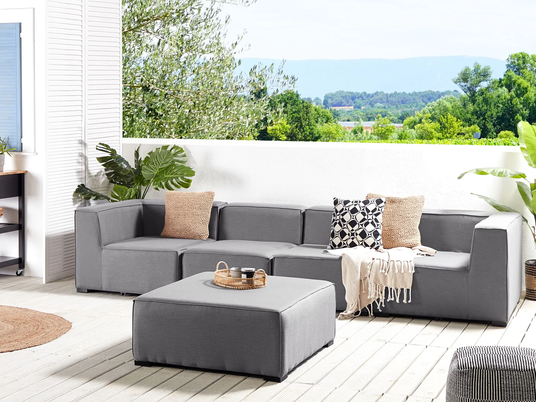 Gartensofa mit Ottomane 4-Sitzer AREZZO modular Grau_848125