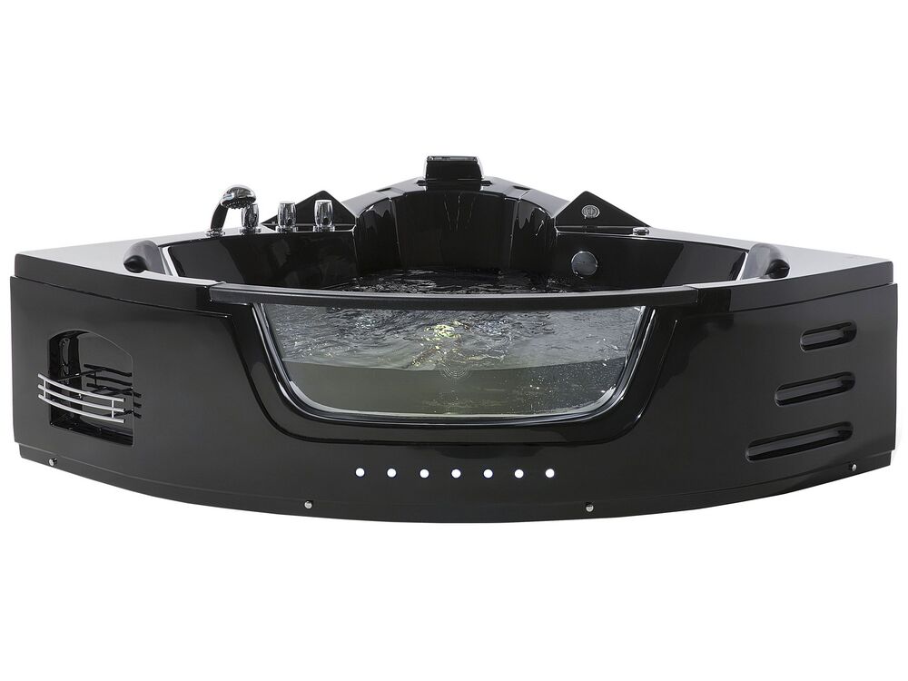 Whirlwanne Eckmodell mit LED MARTINICA 214 x 155 cm Schwarz