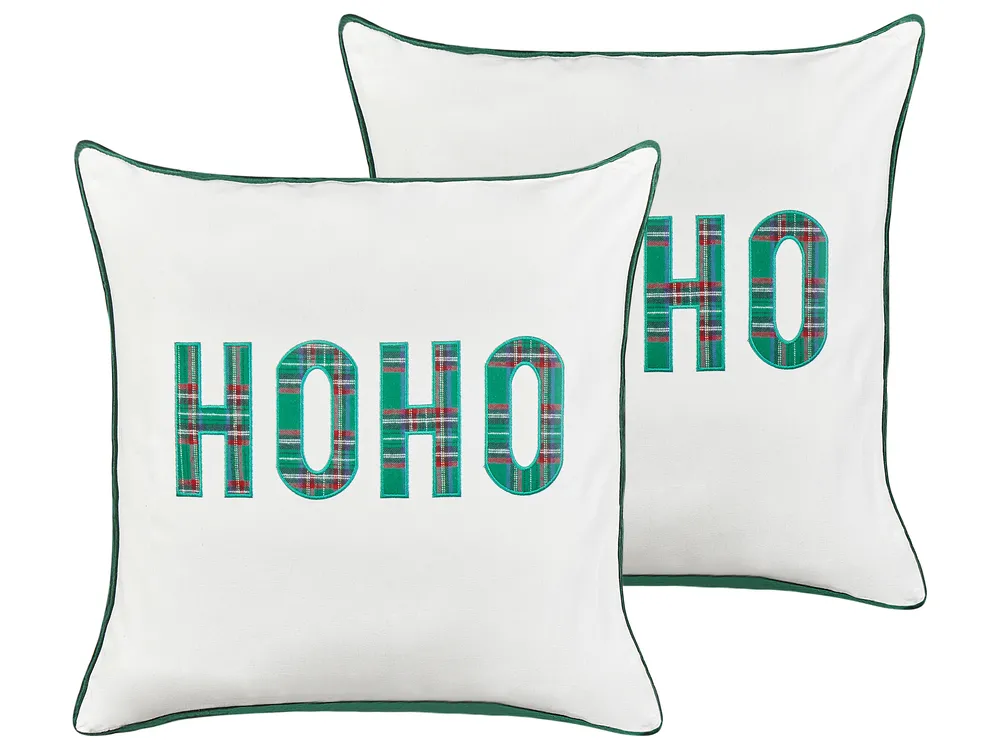 Dekokissen 2er Set JOYCANDY 45 x 45 cm Baumwolle Weiß Weihnachtsmotiv
