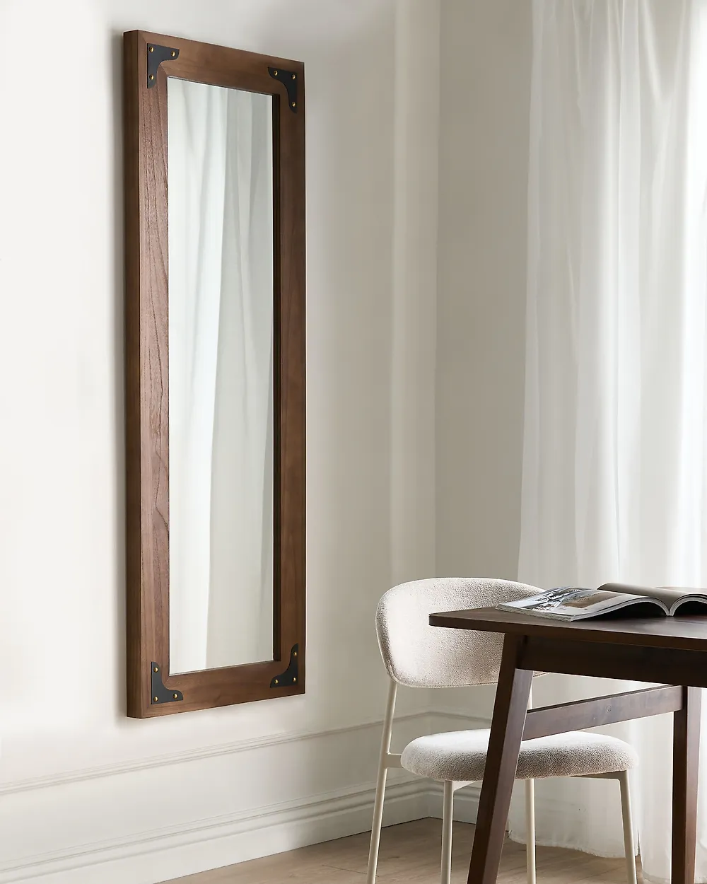 Wall Mirror BLOSVILLE 58 cm 164 cm Fir Wood Brown_1184798