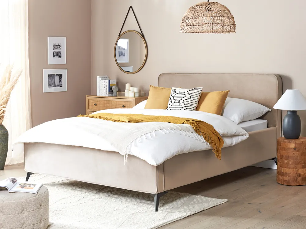 Bett mit Lattenrost Samtstoff VALOGNES 160 x 200 cm Taupe