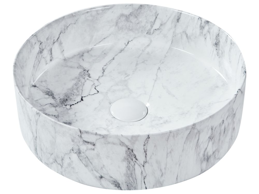 Countertop Basin MANIS ⌀ 400 mm Ceramic White Marble