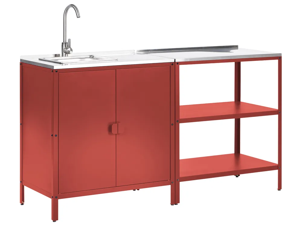 Outdoor-Küche 2er Set mit Spüle VILAMA Rot Metall