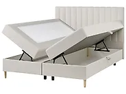 Divan Bed with Storage OFFICER Fabric Off-White 160 x 200 cm (EU King Size)_1188157