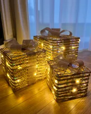 Weihnachtsdekoration 3er Set LED MOSSO 20/25/30 cm Weihnachtsgeschenke Beige_1041711