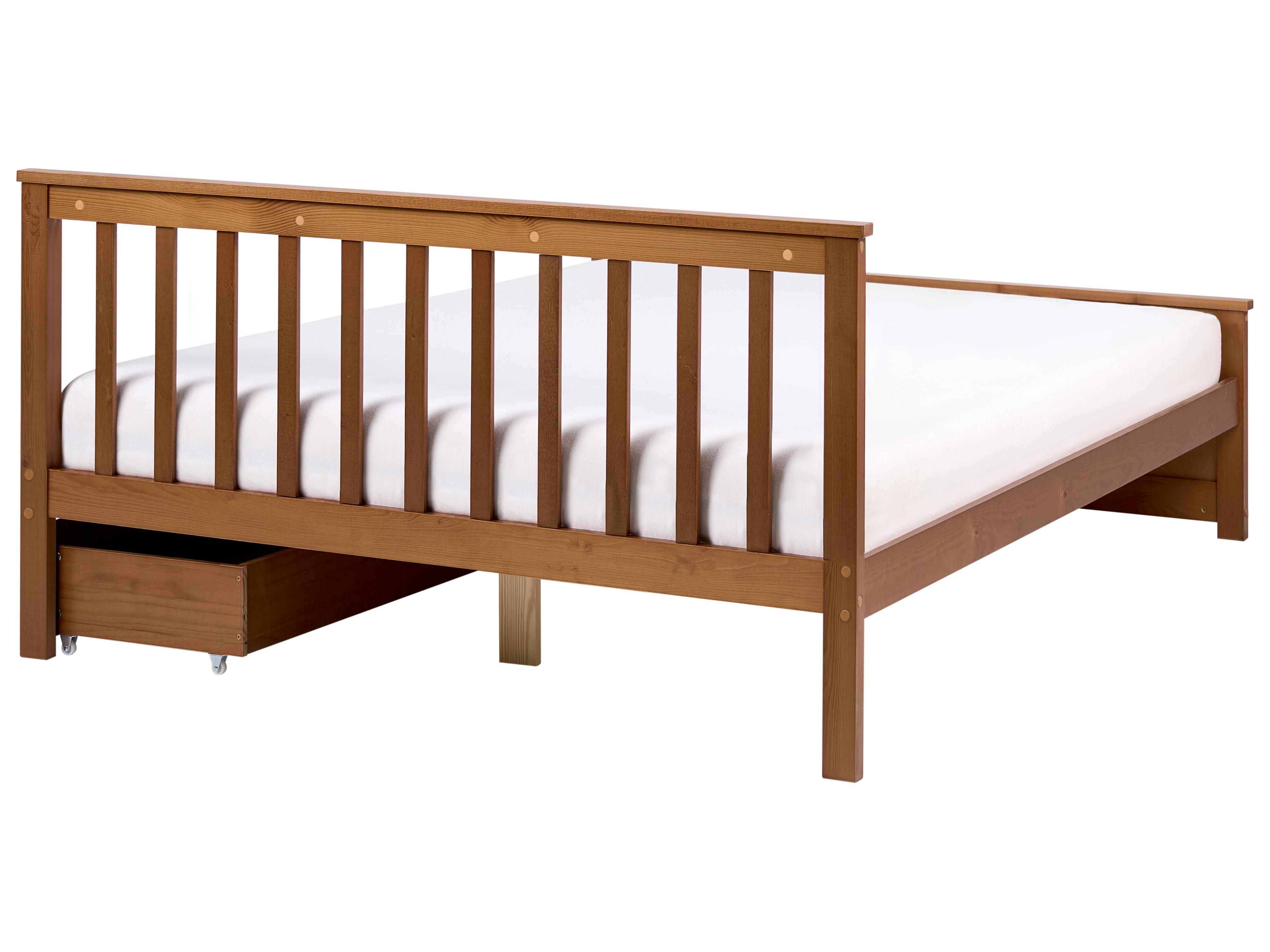 Lit avec 2 tiroirs OLENDON Bois de pin Marron 140 x 200 cm_1068487
