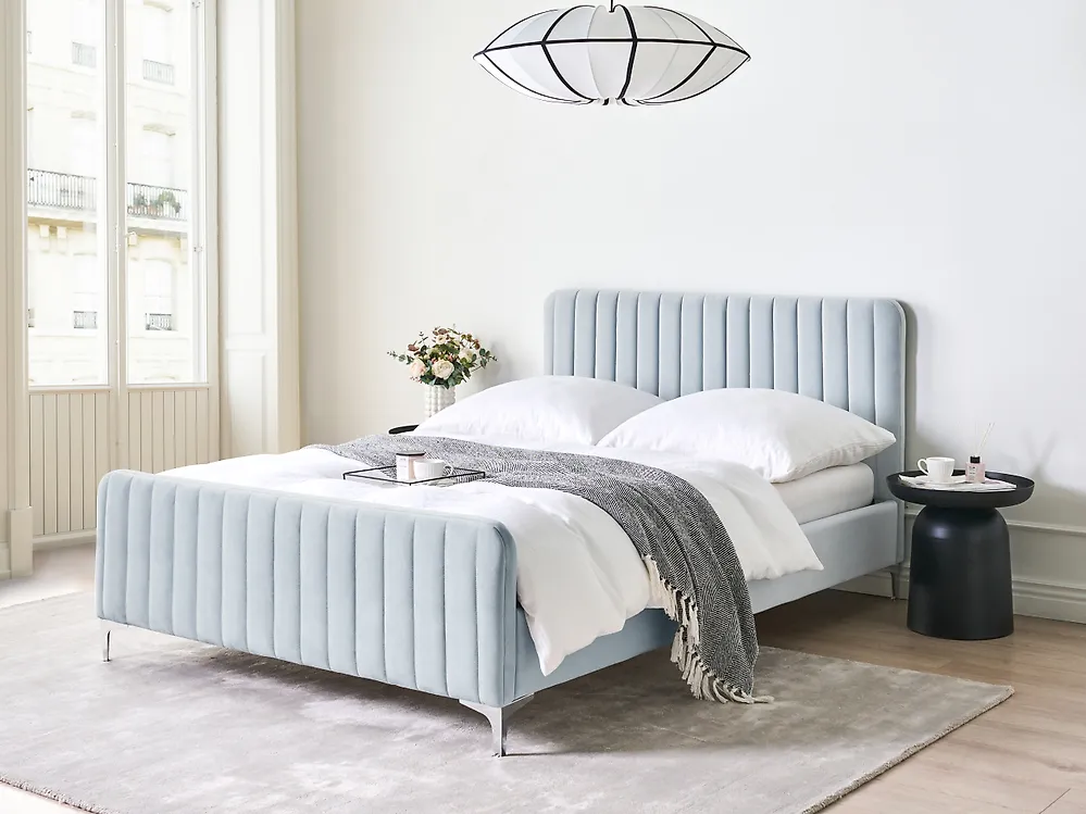 Bed Fluweel LUNAN 140 x 200 cm Lichtblauw_1188300