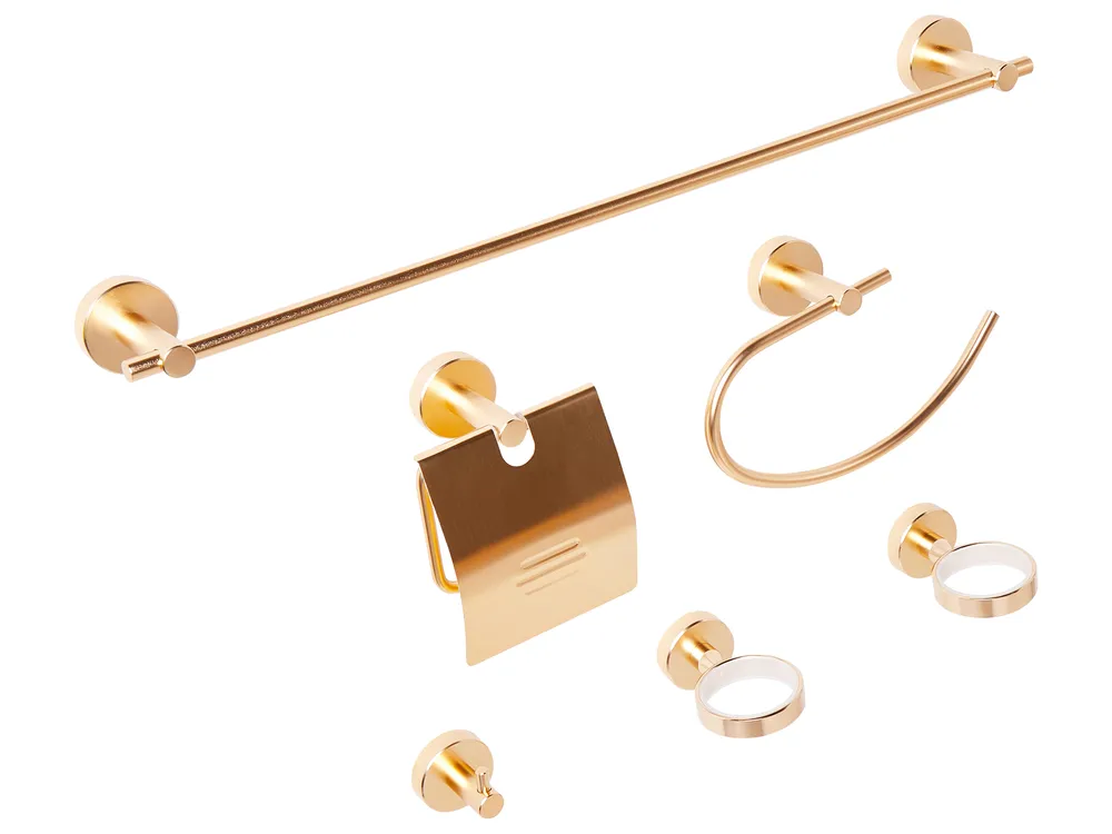 6-Piece Bathroom Hardware Set ZARUMA with Towel Bars and Hooks Gold_989517