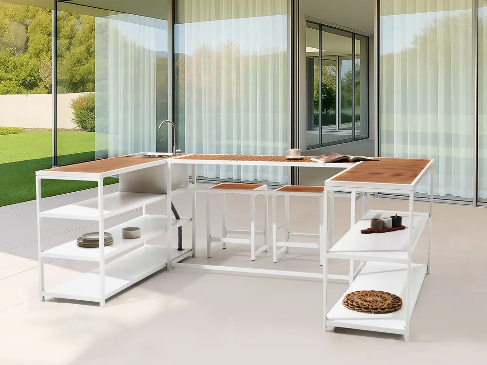 Outdoor-Küche mit Spüle AVETRANA Braun / Weiß Metall_1055887