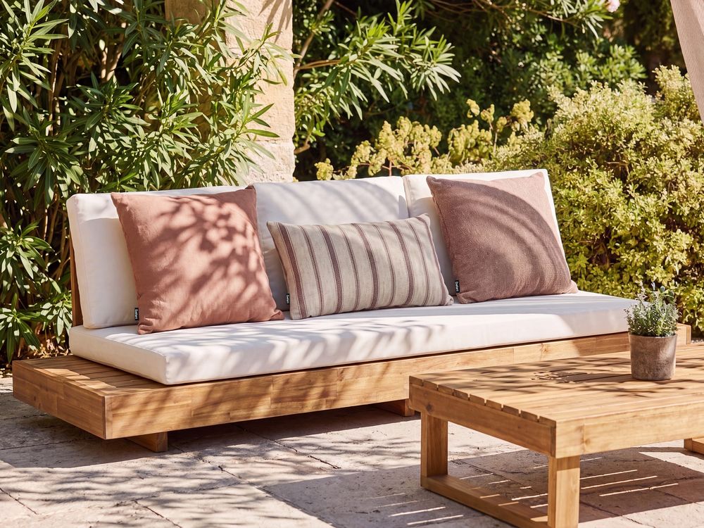 Gartenkissen 3er Set MANZANIT Streifenmuster 30 x 50 cm 45 x 45 cm Hellrot