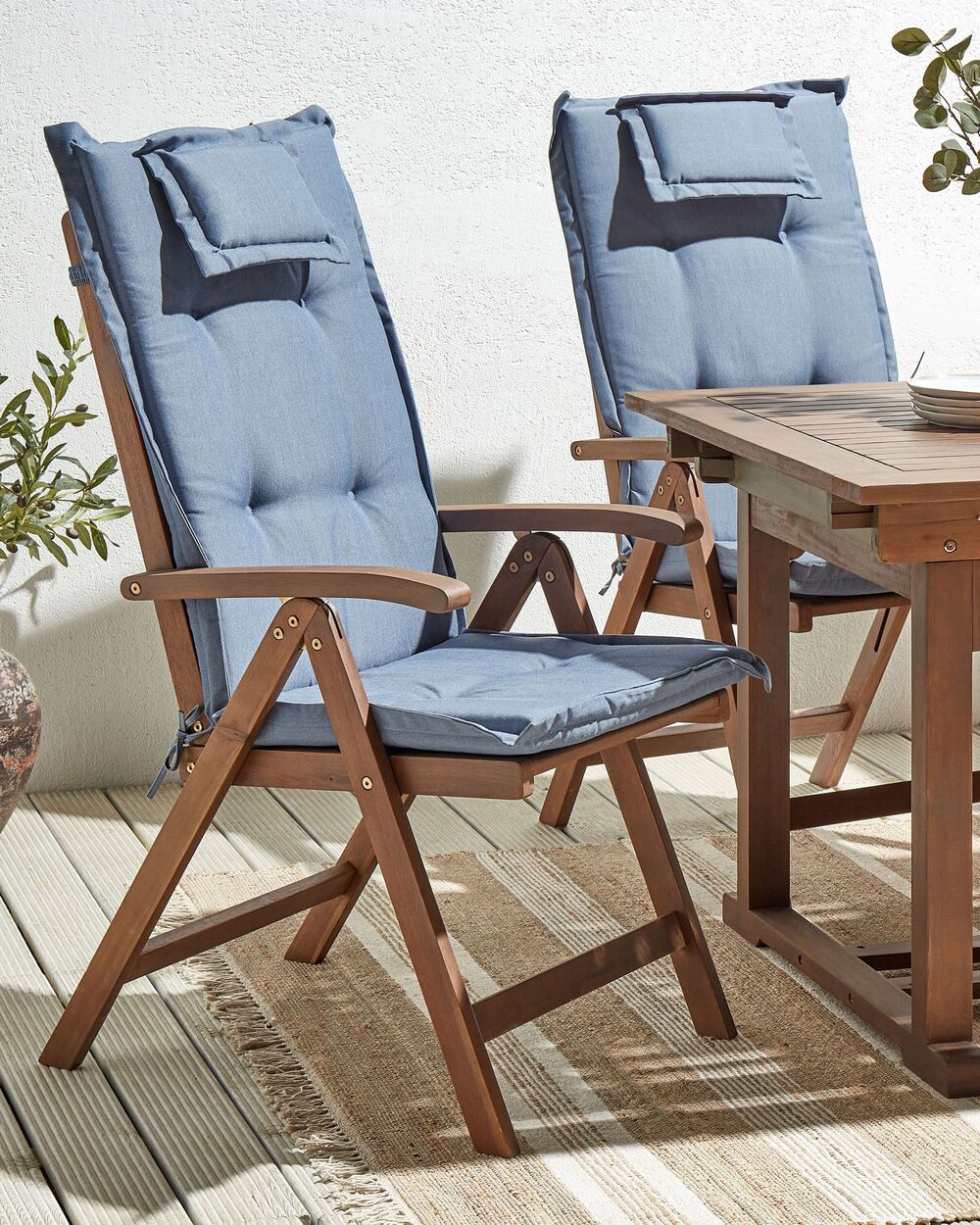 Set van 2 stoelen met zitkussen AMANTEA Acaciahout Blauw