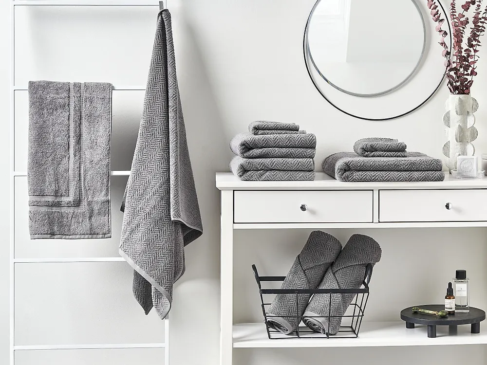 Set of 9 Towels MITIARO Terry Cotton Grey_1183671