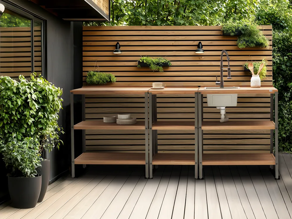 Outdoor-Kücheninsel IVREA Braun zertifiziertes Akazienholz