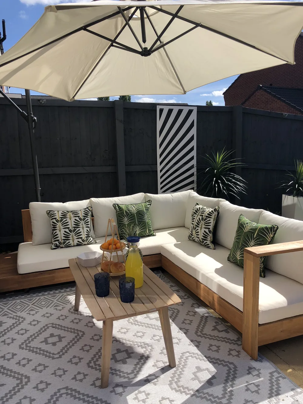 Garten Ecksofa 5-Sitzer MARETTIMO zertifiziertes Akazienholz Cremeweiß linksseitig_827462