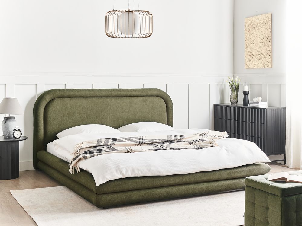 Bed Faux Linen LAVARDENS 180 x 200 cm (EU Super King) Green