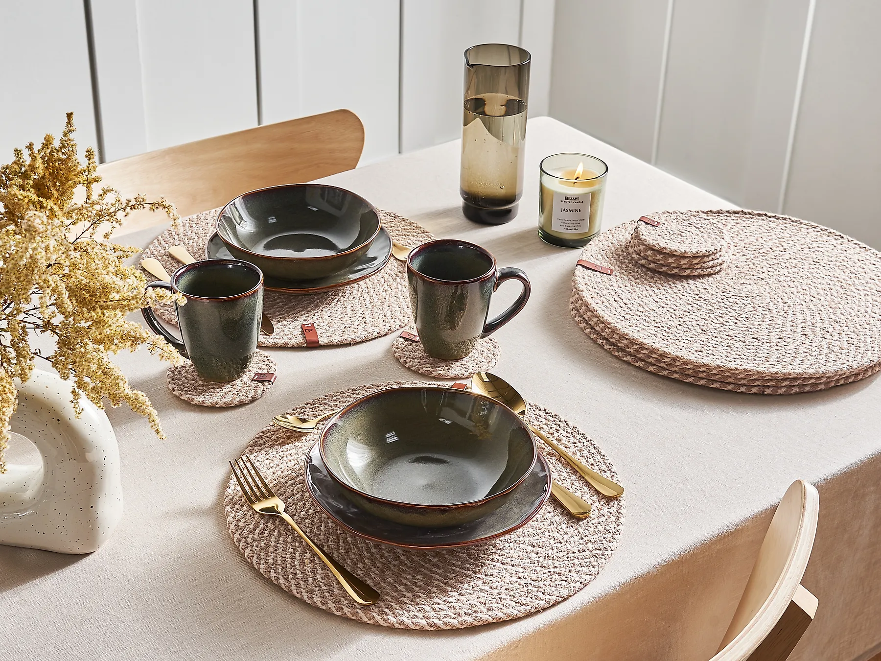 Placemats en onderzetters set PIPTURUS Jute Natuurlijk_946247