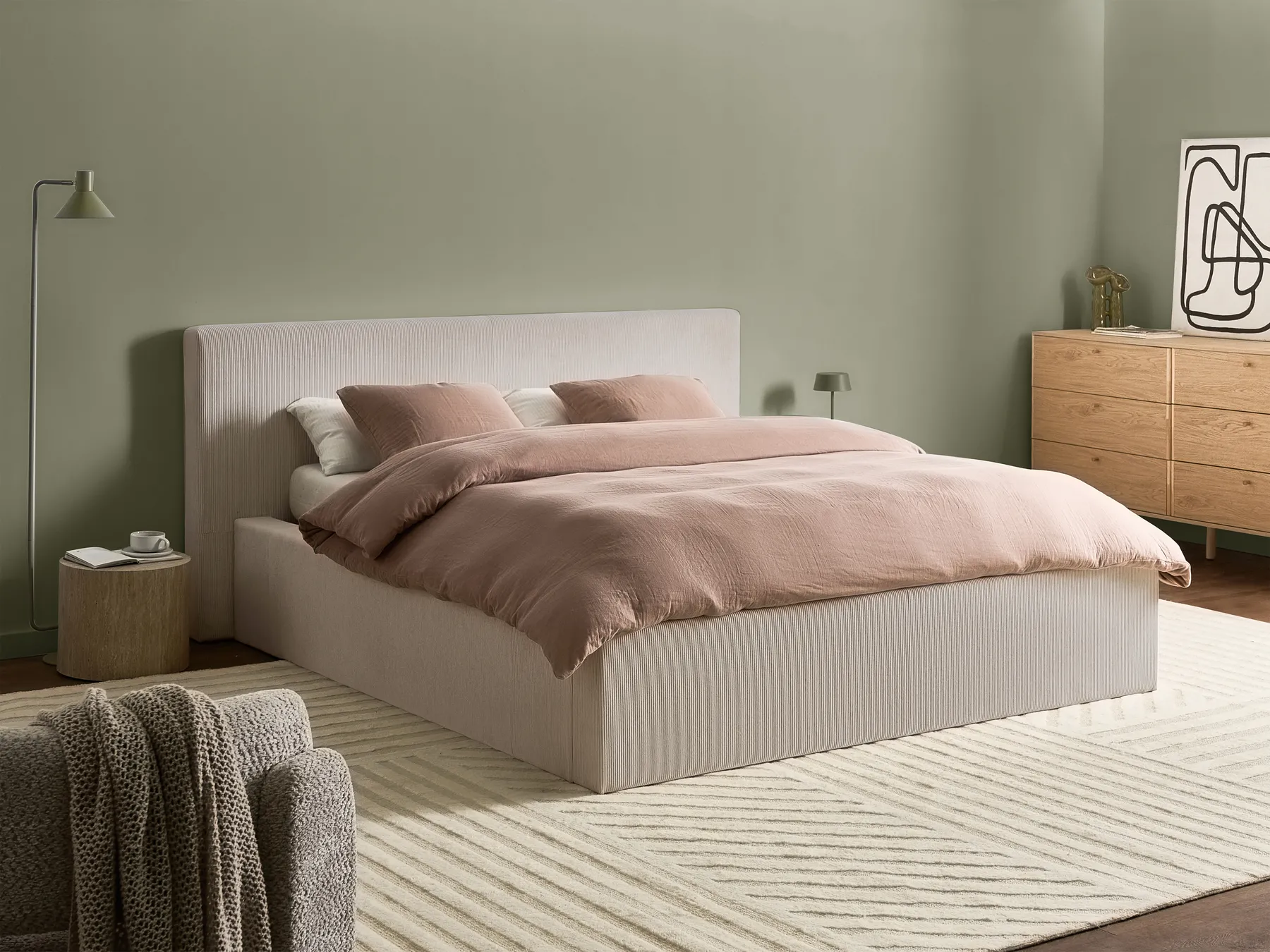 Bett mit Stauraum LILLEBONNE Cord Hellbeige 160 x 200 cm_1064316