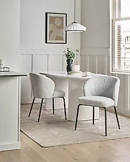 Set of 2 Dining Chairs ZANA Fabric White/ Blue_1186109