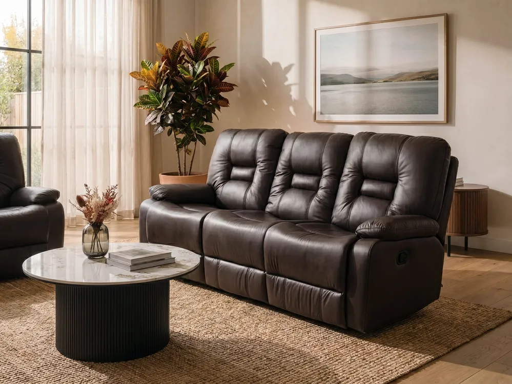 Sofa manuell verstellbar 3-Sitzer BERGEN Kunstleder Braun