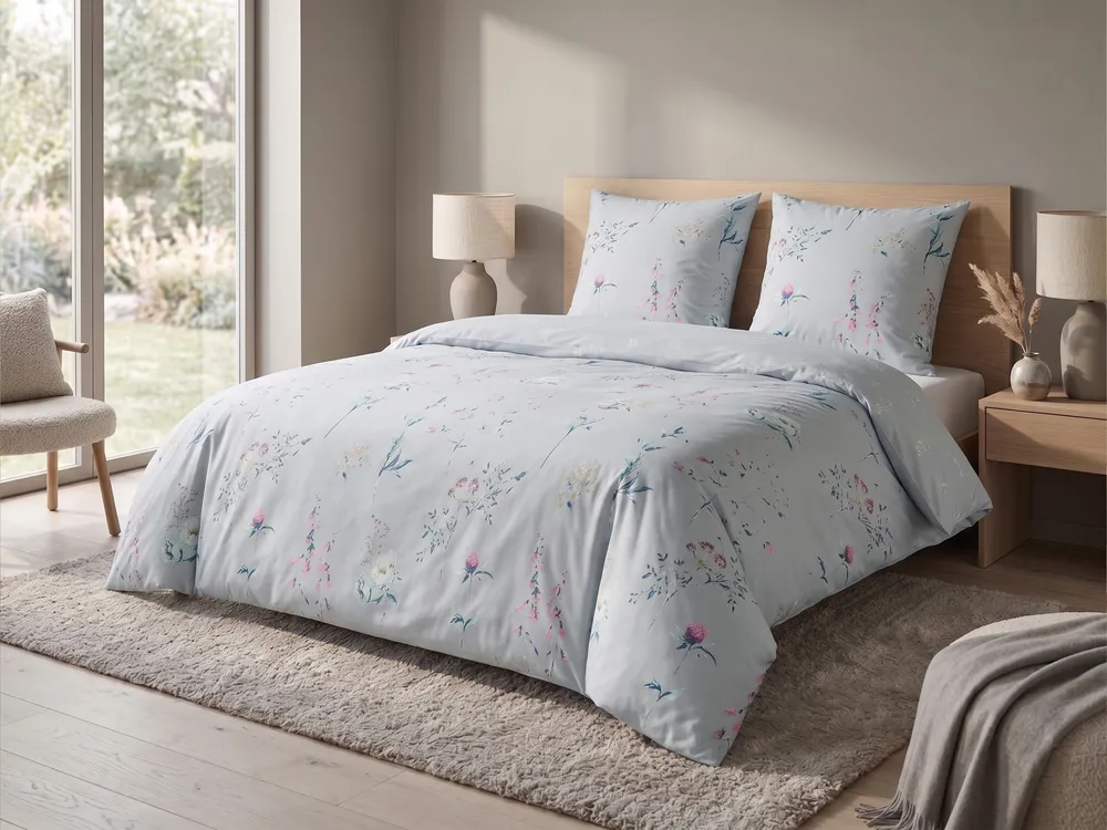 Bettwäsche-Set EVERGREEN 220 x 240 cm Baumwollsatin Hellblau