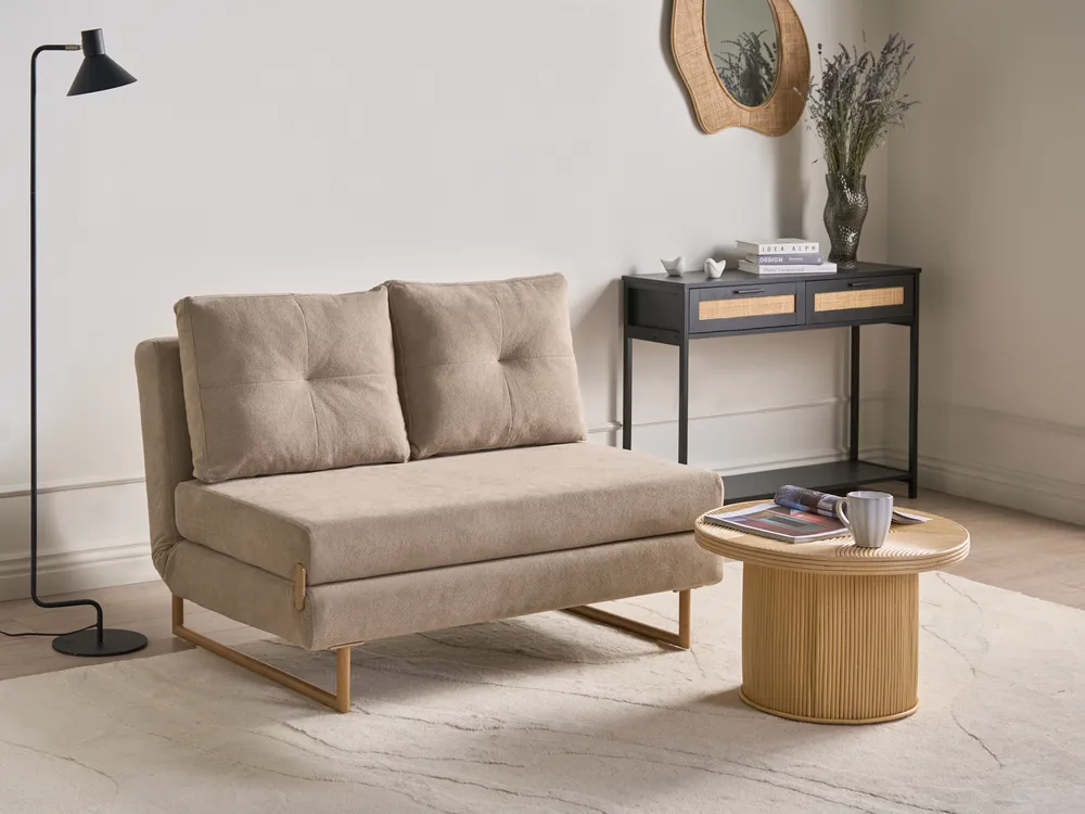 Schlafsofa 2-Sitzer JERSLEV Stoff Hellbraun