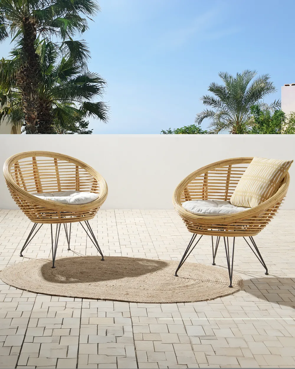 Set mit 2 Stühlen und Sitzkissen MARATEA Rattan Naturfarben