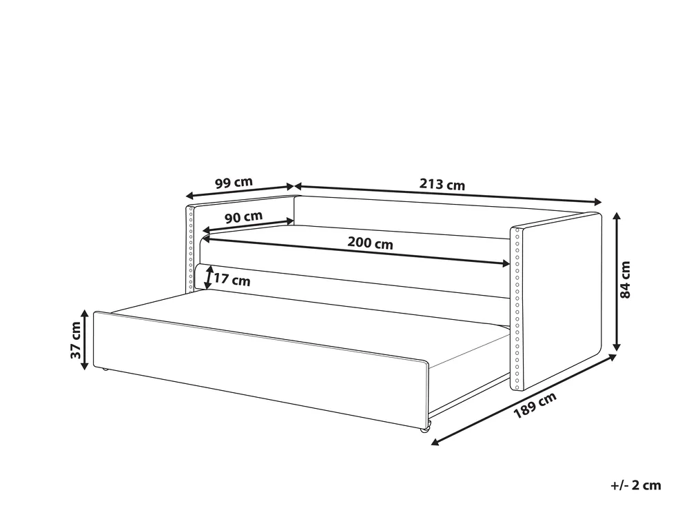 Ausziehbett Samtstoff TROYES 90 x 200 cm Pastellrosa_837100