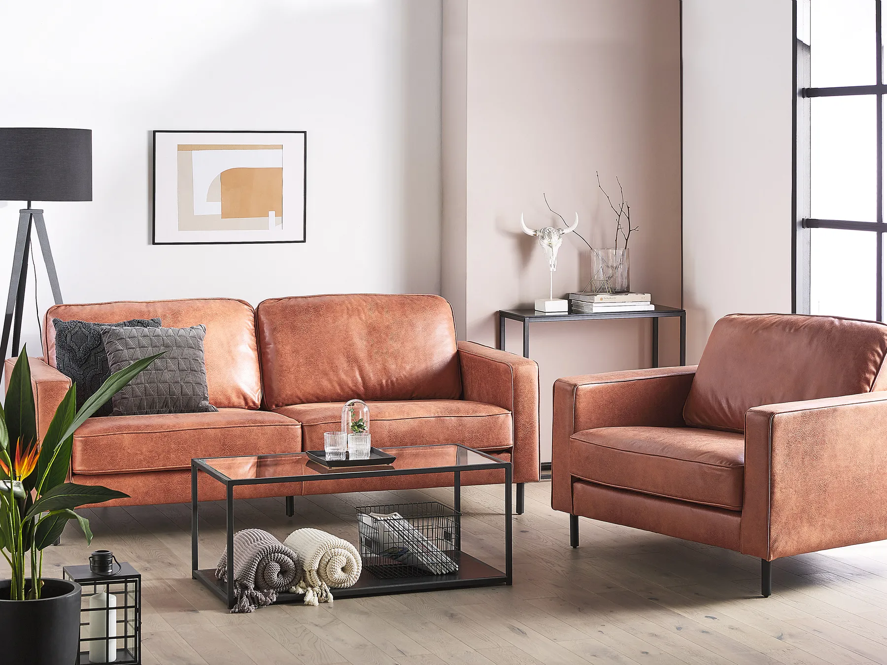 Sofa Set 4-Sitzer SAVALEN Kunstleder Goldbraun_779213