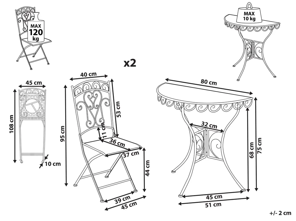 Bistro Set Folding JUINA Metal Light Beige_1002426